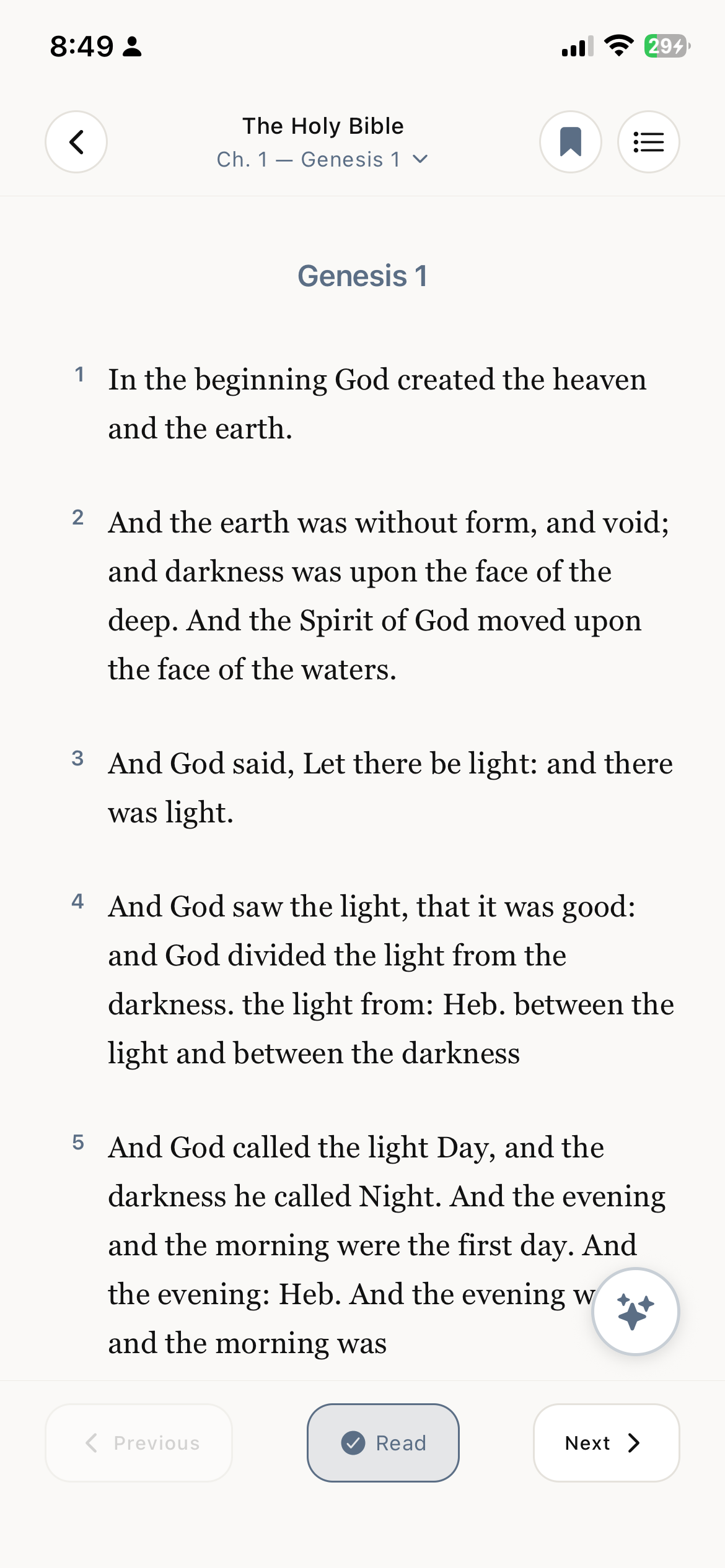 Scripture reading screen